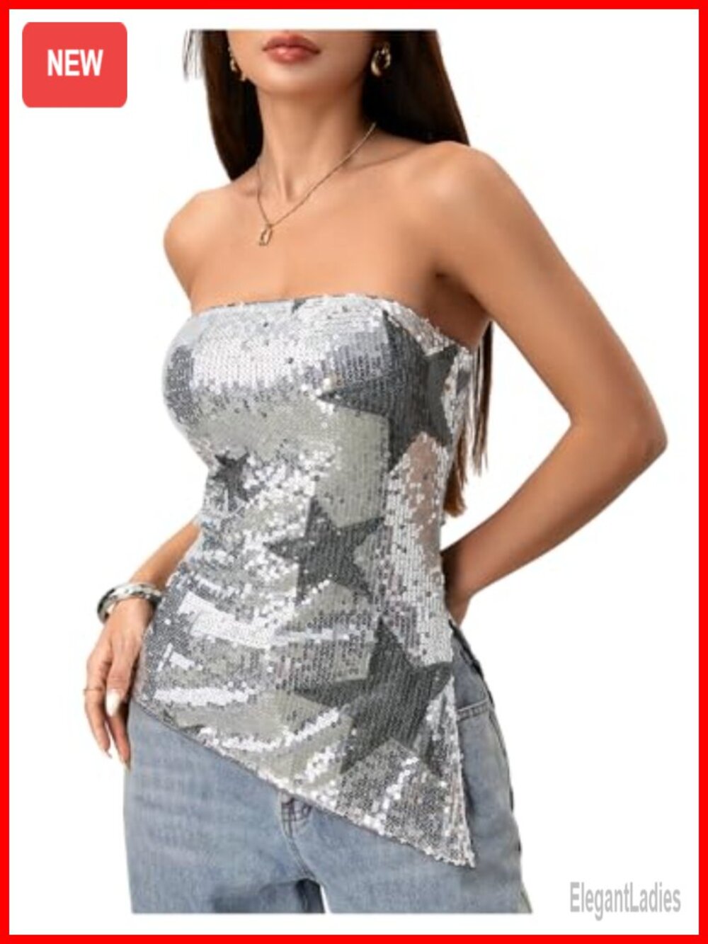 Sparkle Sequin Tube Top Strapless Asymmetrical Bandeau Party Top